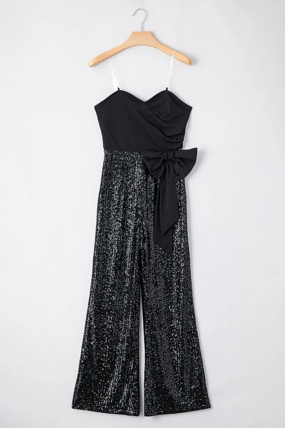 Sequin Waist Bow Strapless Jumpsuit