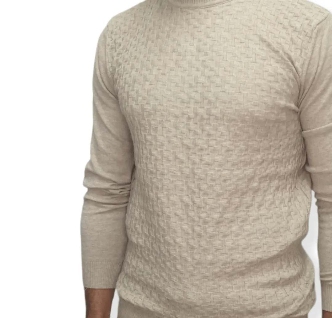 [Slim Fit] Men High Collar (Turtleneck) Pullover Massimo (brick shapes) - Beige
