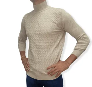 [Slim Fit] Men High Collar (Turtleneck) Pullover Massimo (brick shapes) - Beige