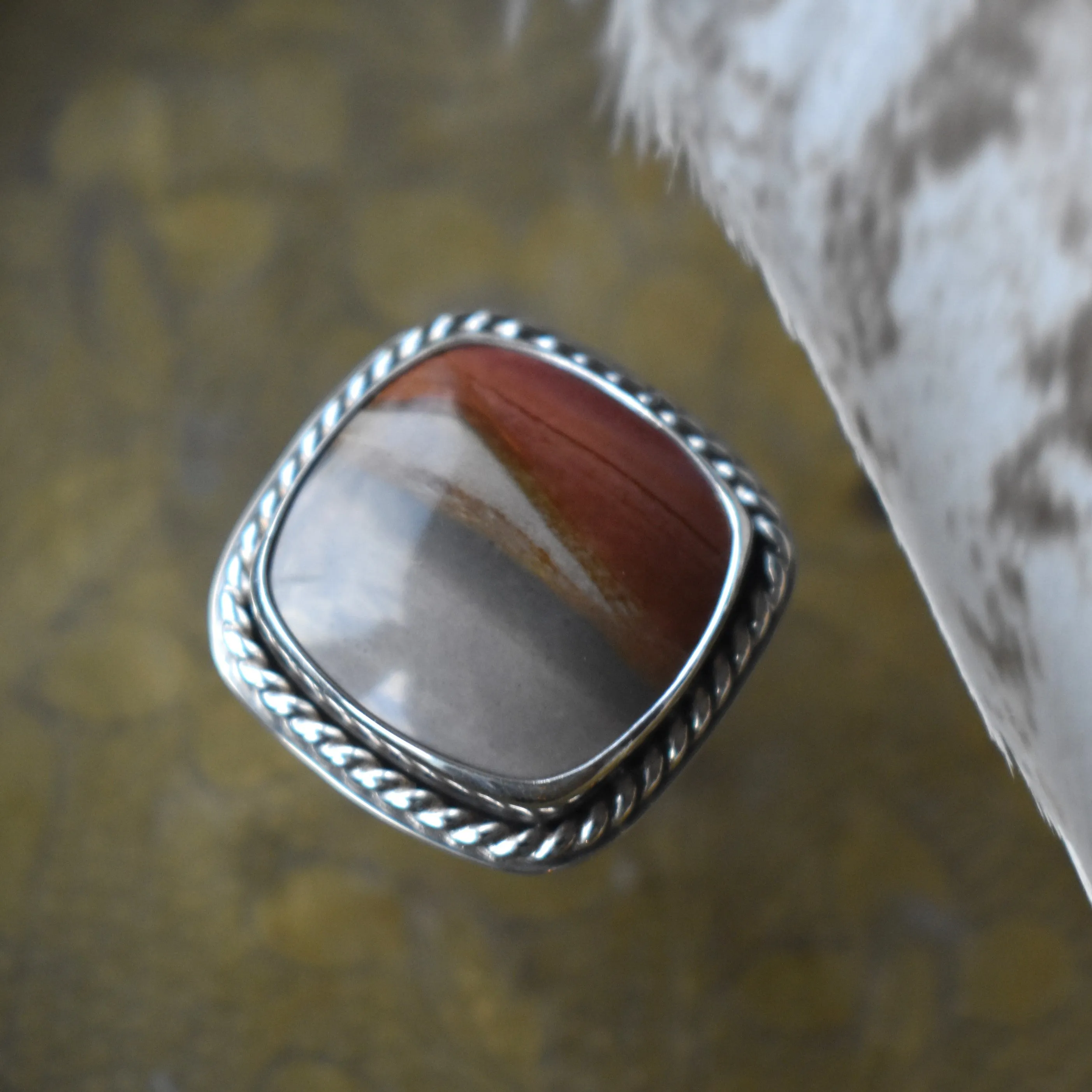 Square Polychrome Jasper Ring - size 8.25