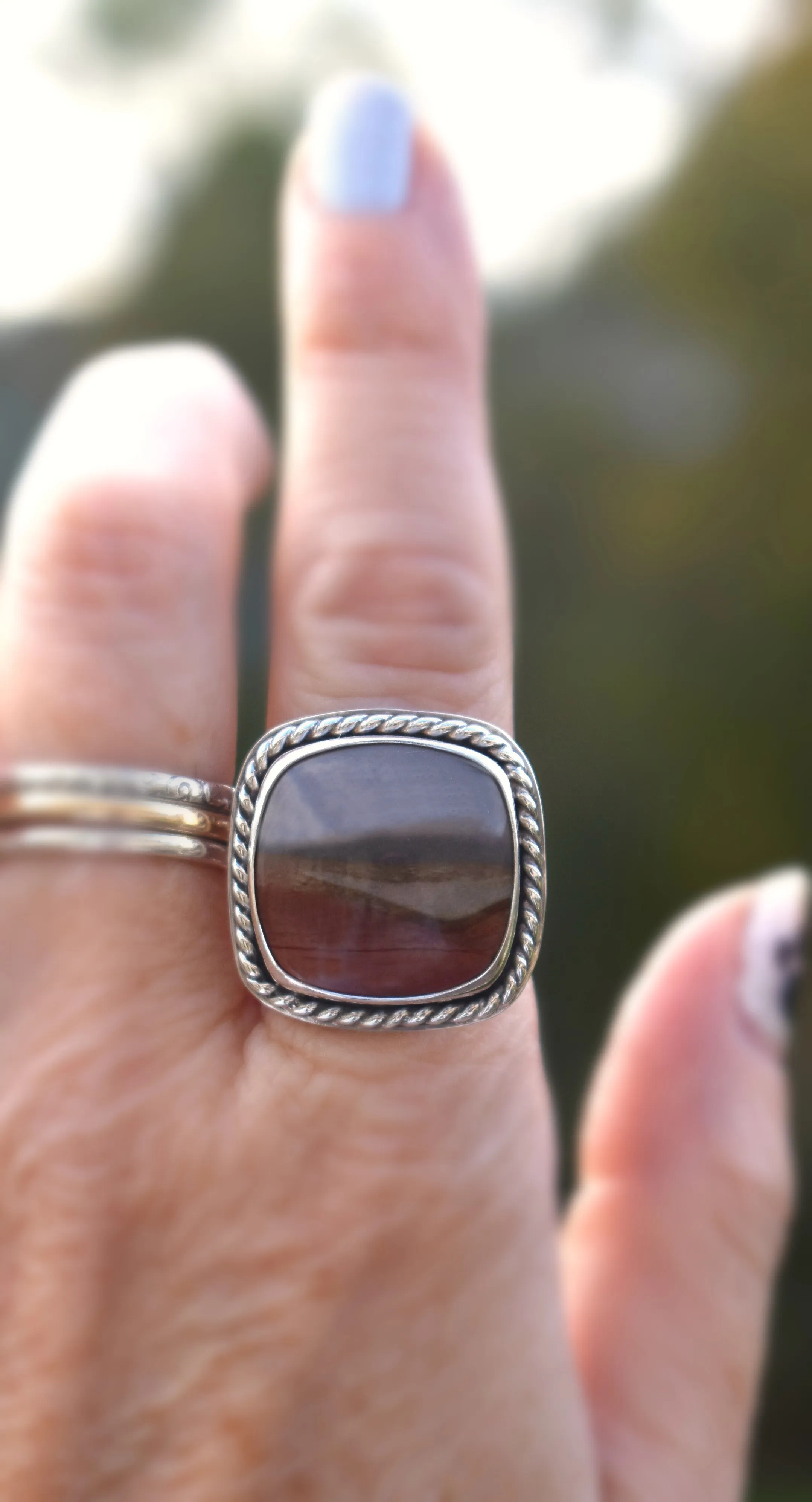 Square Polychrome Jasper Ring - size 8.25