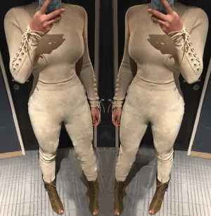 SUEDE FITTED JUMPSUIT