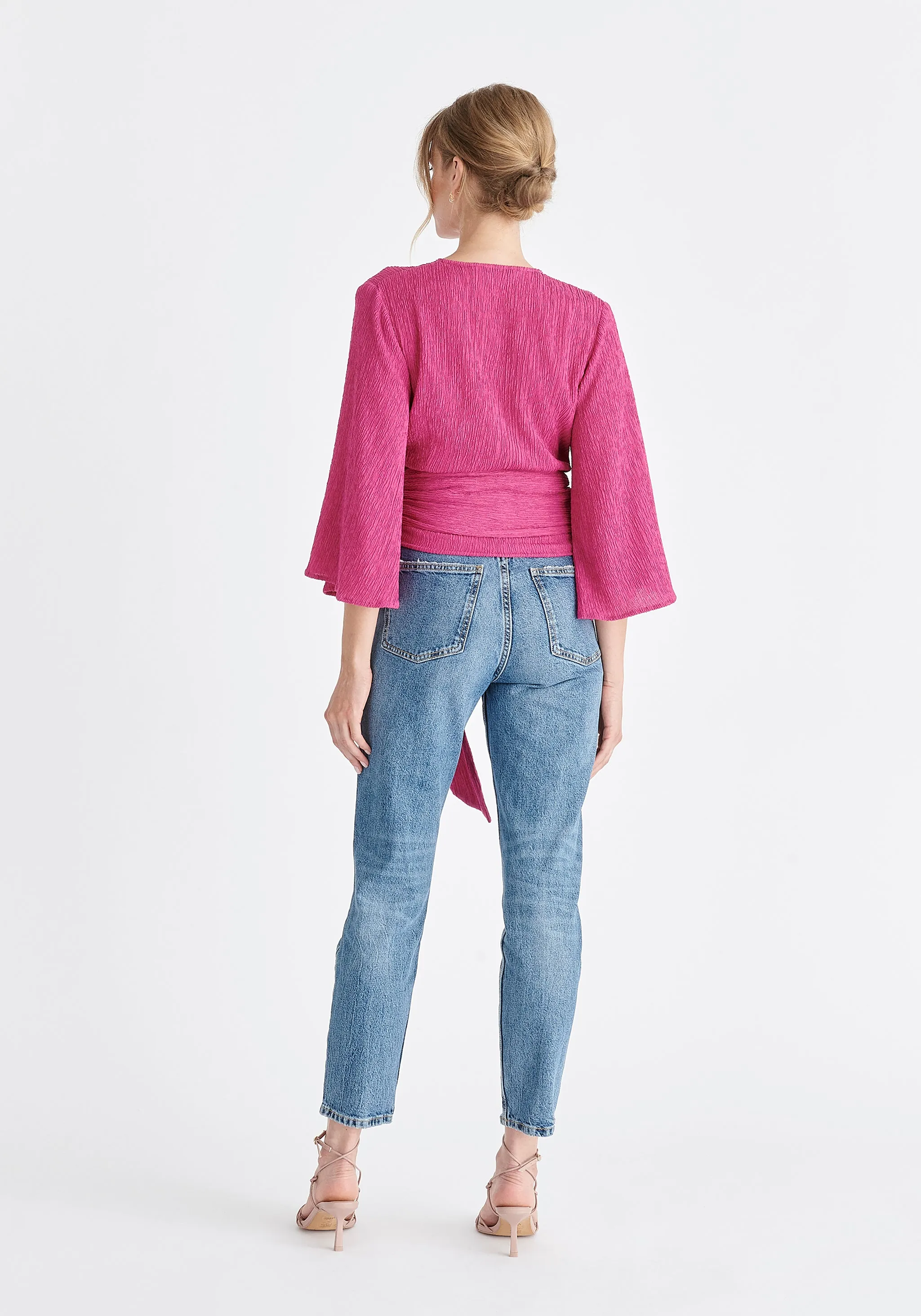 Textured Wrap Kimono Blouse