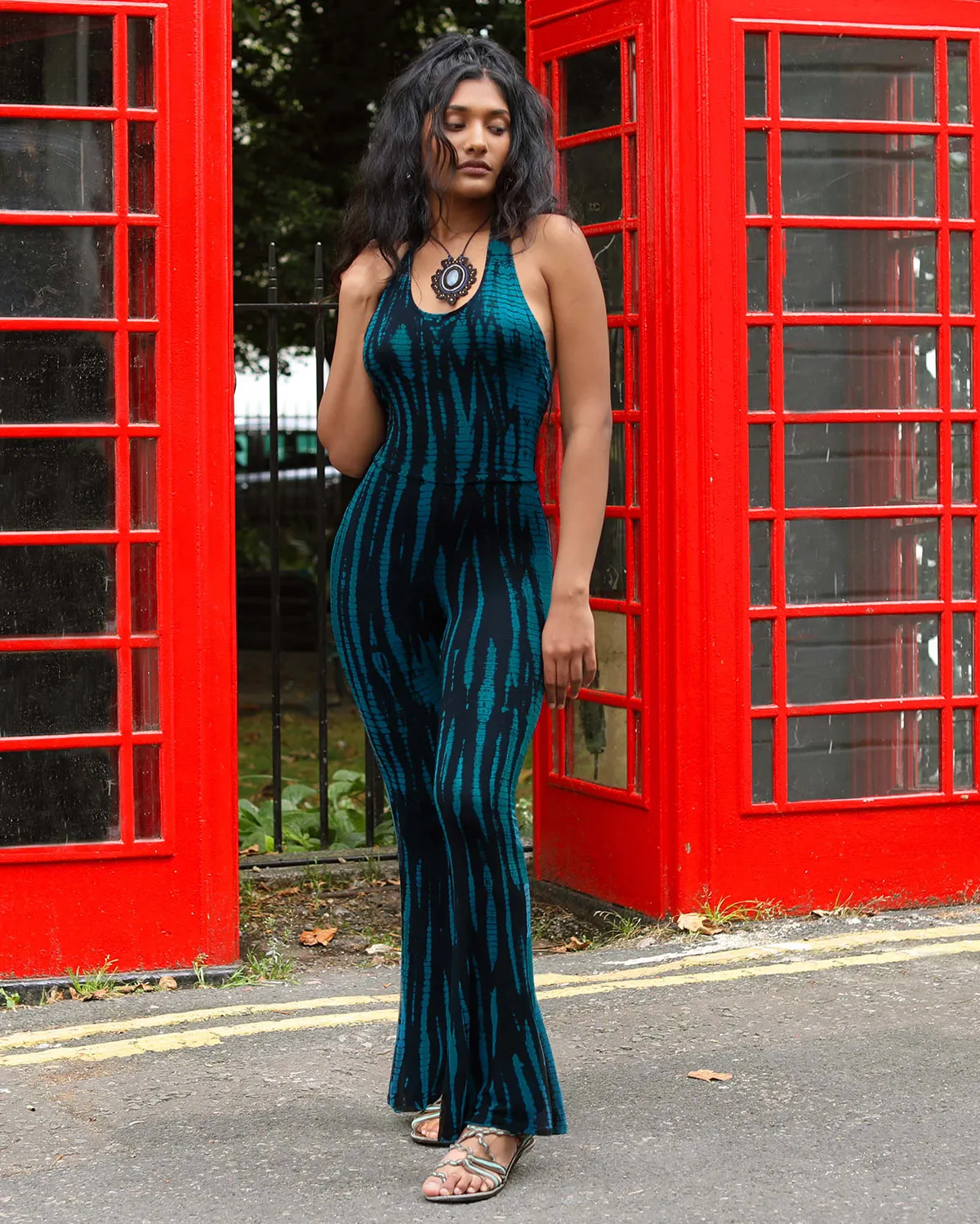 Tie Dye Flared Jumpsuit Blue