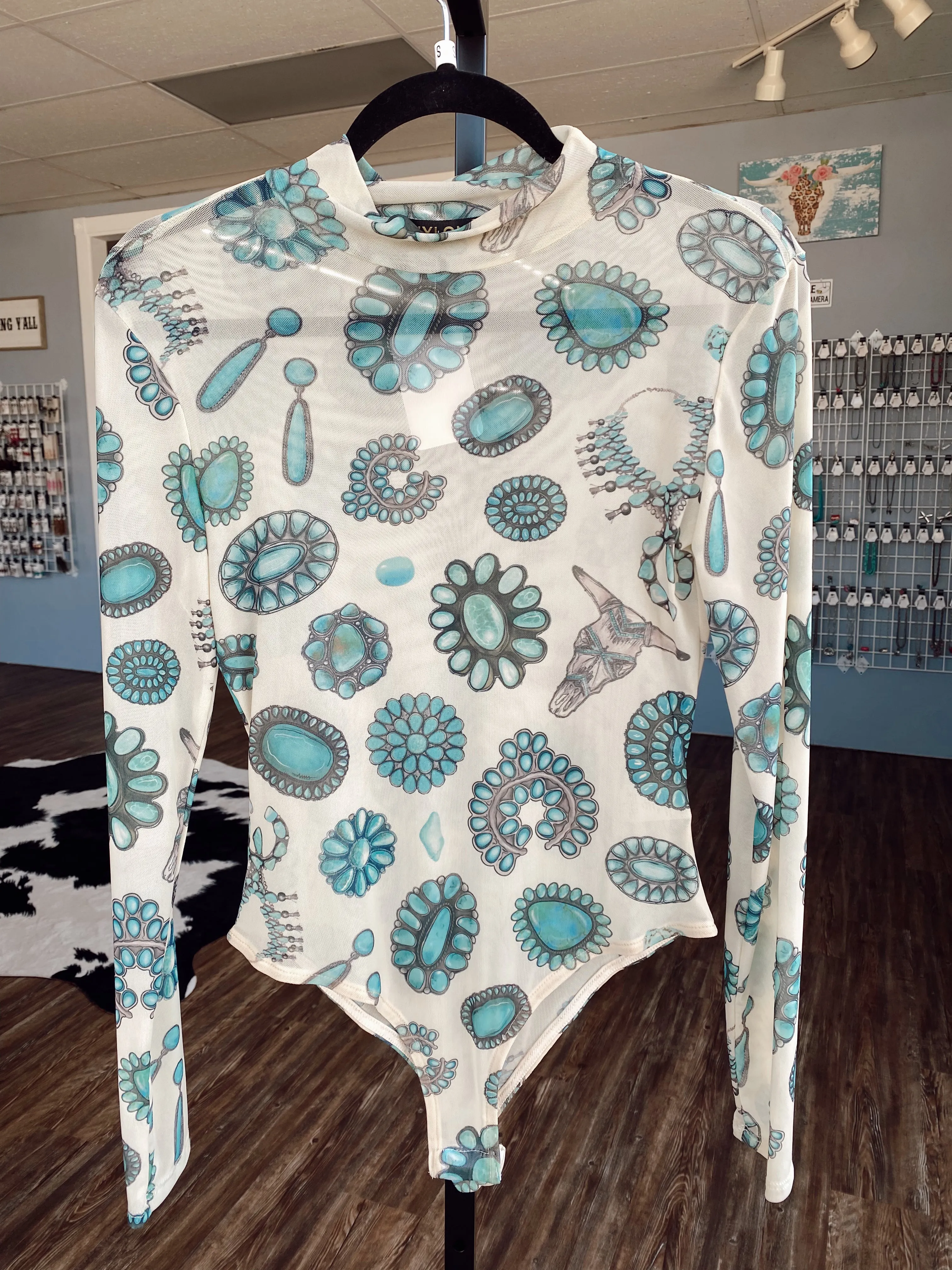 Turquoise Stone Mesh Bodysuit