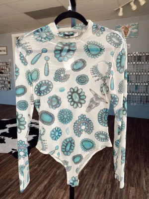 Turquoise Stone Mesh Bodysuit