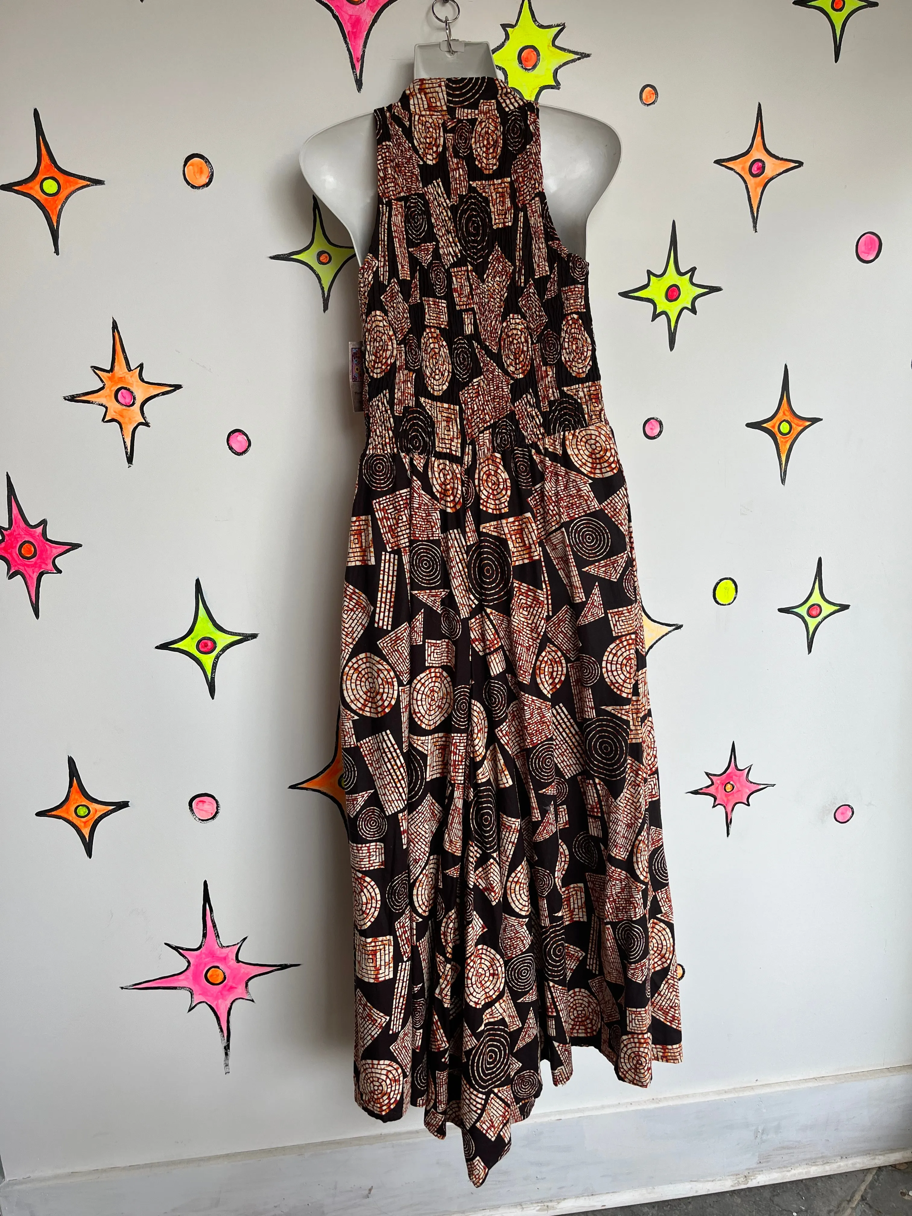 Vintage 1970s | Psychedelic Groovy Batik Ethnic Bohemian Wide Leg Jumpsuit | S M