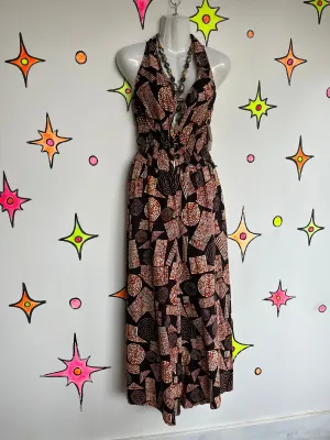 Vintage 1970s | Psychedelic Groovy Batik Ethnic Bohemian Wide Leg Jumpsuit | S M