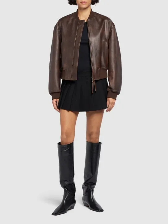 Weekend Max Mara   Hiltex leather zip bomber jacket 
