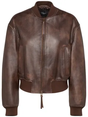 Weekend Max Mara   Hiltex leather zip bomber jacket 