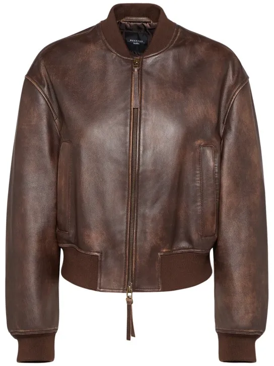 Weekend Max Mara   Hiltex leather zip bomber jacket 