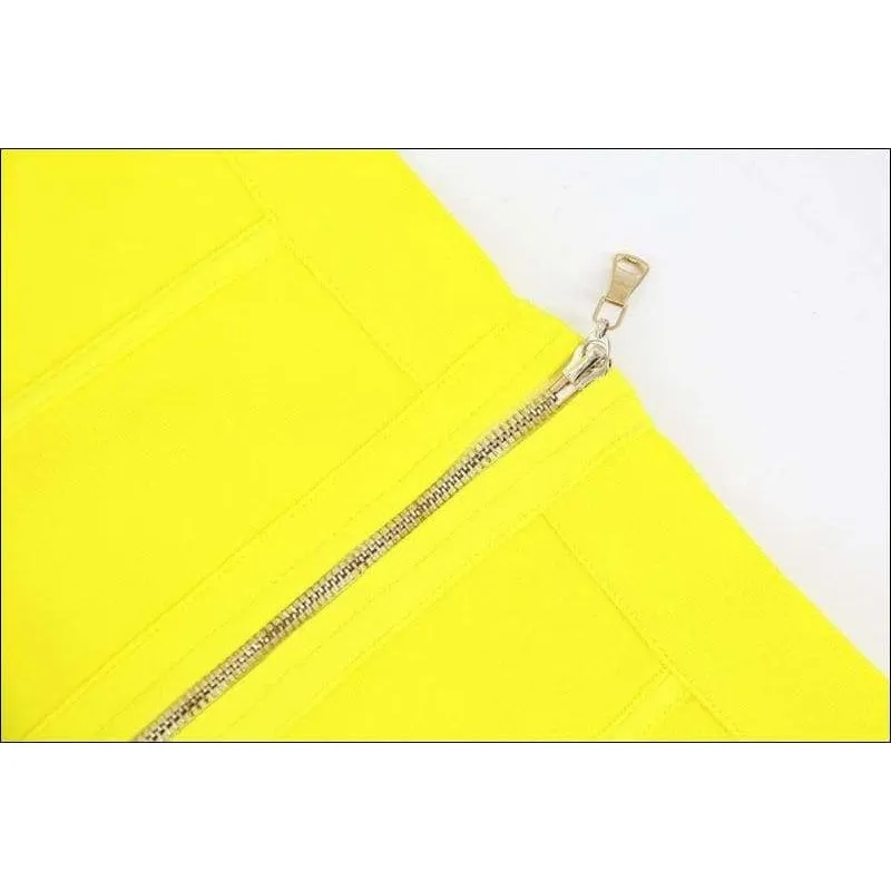 Winnal Round Neck Criss Cross Off Shoulder Short Sleeve Midi Cut Out Yellow Bandage Dress