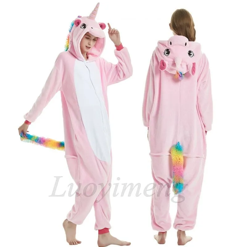 Women Unicorn Oneises Kigurumi Adults Animal Unicorn Pajamas Nightie Panda Cat Onesie For Women Jumpsuit Warm Hooded Sleepwear
