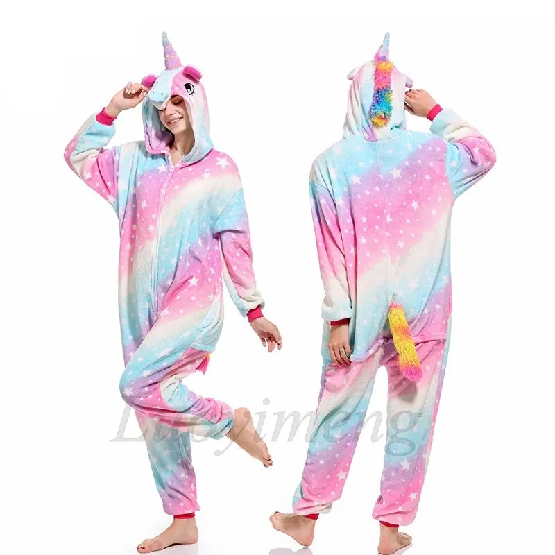 Women Unicorn Oneises Kigurumi Adults Animal Unicorn Pajamas Nightie Panda Cat Onesie For Women Jumpsuit Warm Hooded Sleepwear