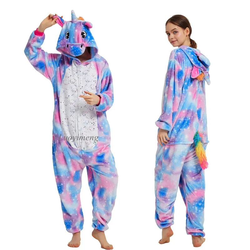 Women Unicorn Oneises Kigurumi Adults Animal Unicorn Pajamas Nightie Panda Cat Onesie For Women Jumpsuit Warm Hooded Sleepwear