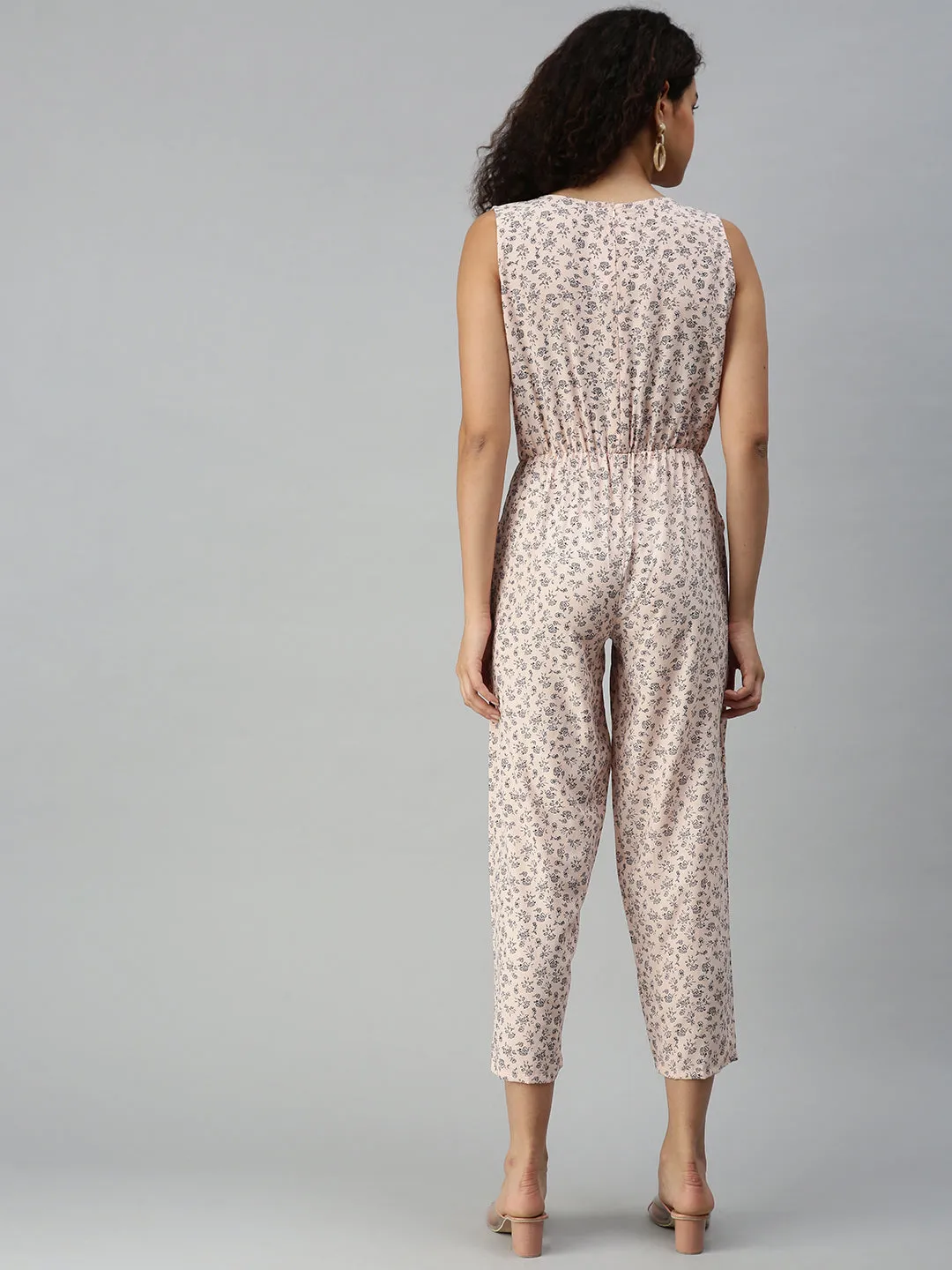 Women's Peach Geometrical Jumpsuit