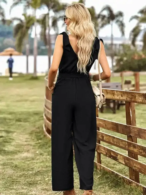 Women’s woven temperament commuting waist slimming sleeveless jumpsuit