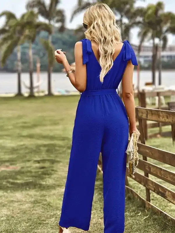 Women’s woven temperament commuting waist slimming sleeveless jumpsuit